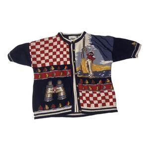 VTG NORTHERN ISLES HAND KNIT SHORT SLEEVED Nautical SWEATER Americana Sailor 1X